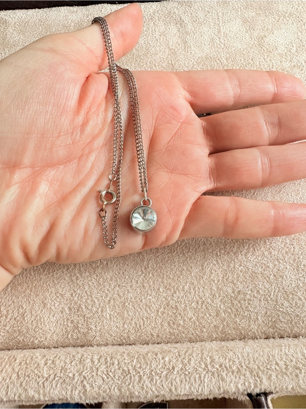 Sterling Silver Round Crystal Pendant Necklace - Silver